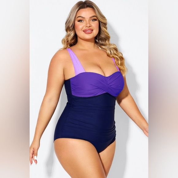 NEW NWT MeetCurve Plus Size Purple Color Block One Piece Swimsuit - Picture 5 of 6